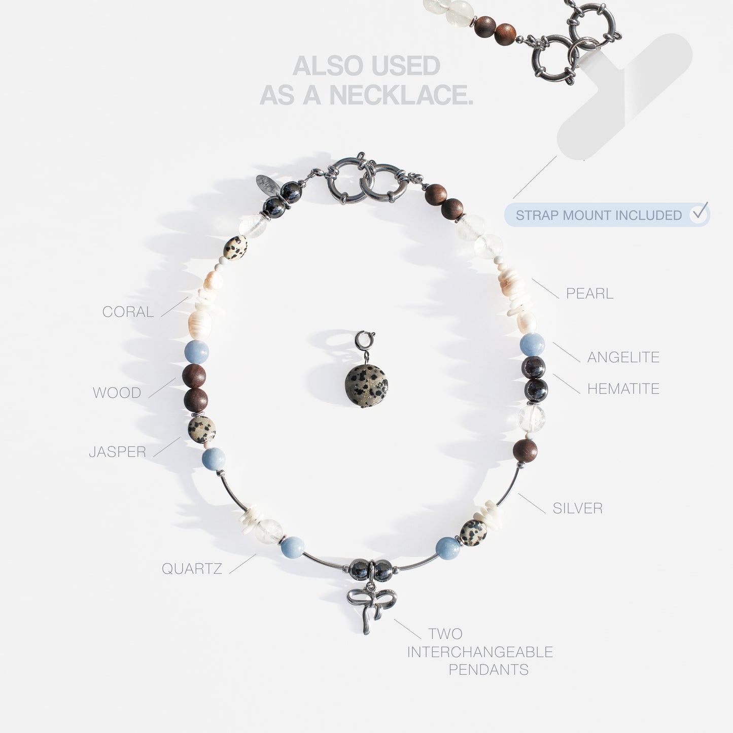 Phone Charm Multi-use accessory 3-in-1. Angelite