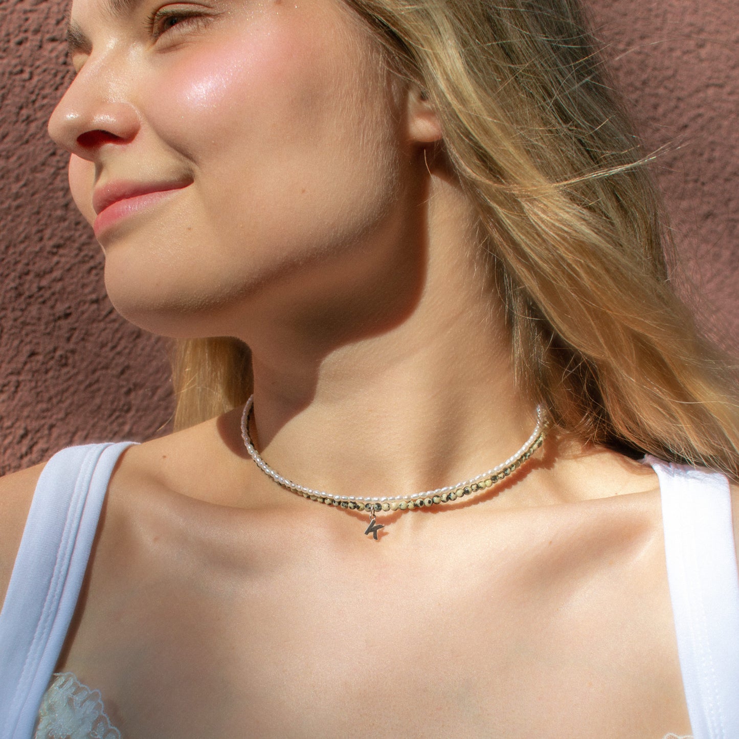 Dalmatian Jasper Natural Stone Necklace with Personalized Charm