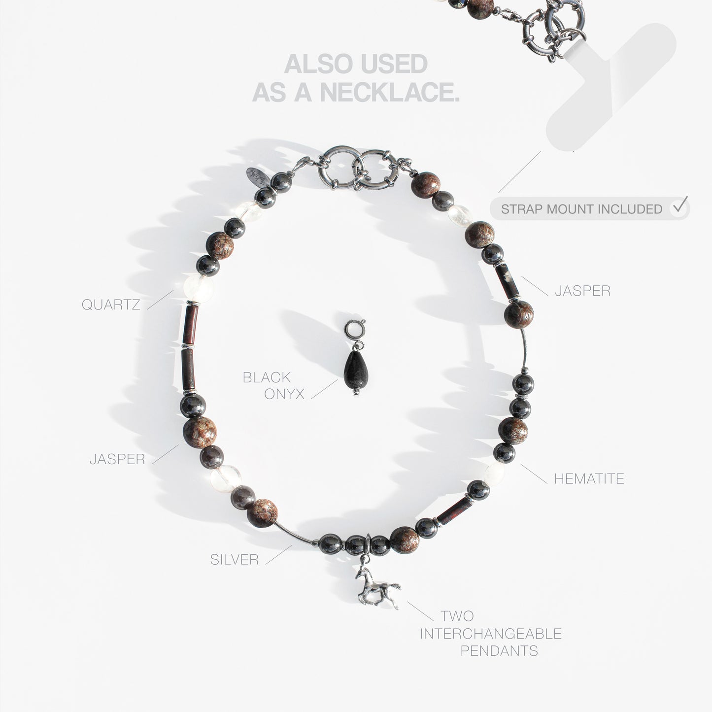 Phone Charm Multi-use accessory 3-in-1. Onyx