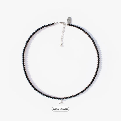 Black Onyx Natural Stone Necklace with Personalized Charm