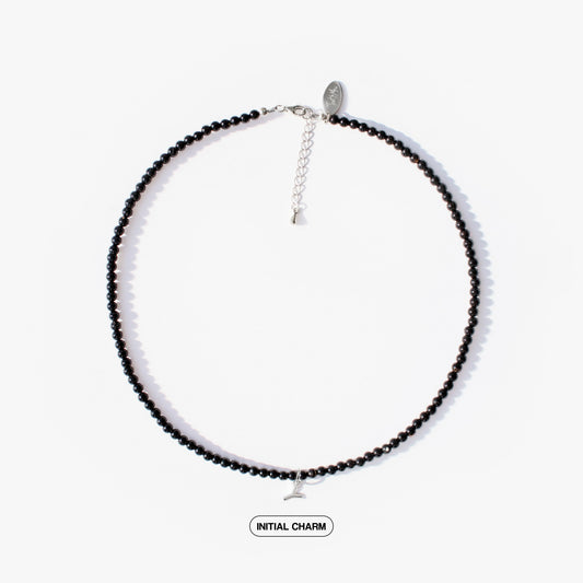 Black Onyx Natural Stone Necklace with Personalized Charm