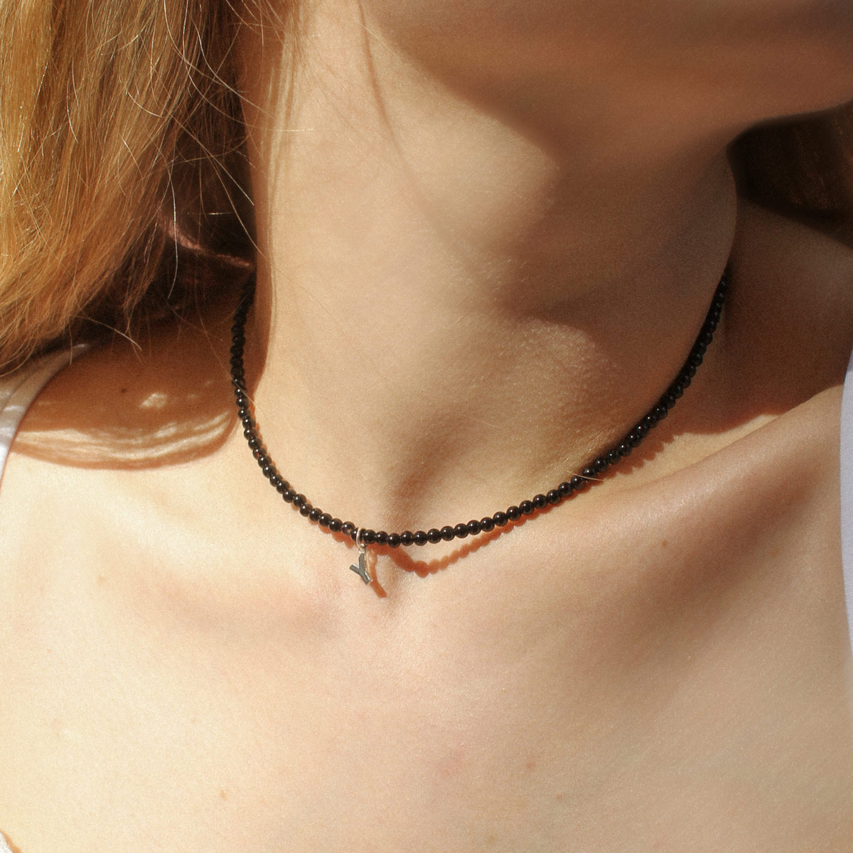 Black Onyx Natural Stone Necklace with Personalized Charm