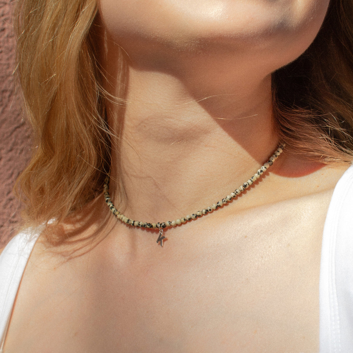 Dalmatian Jasper Natural Stone Necklace with Personalized Charm