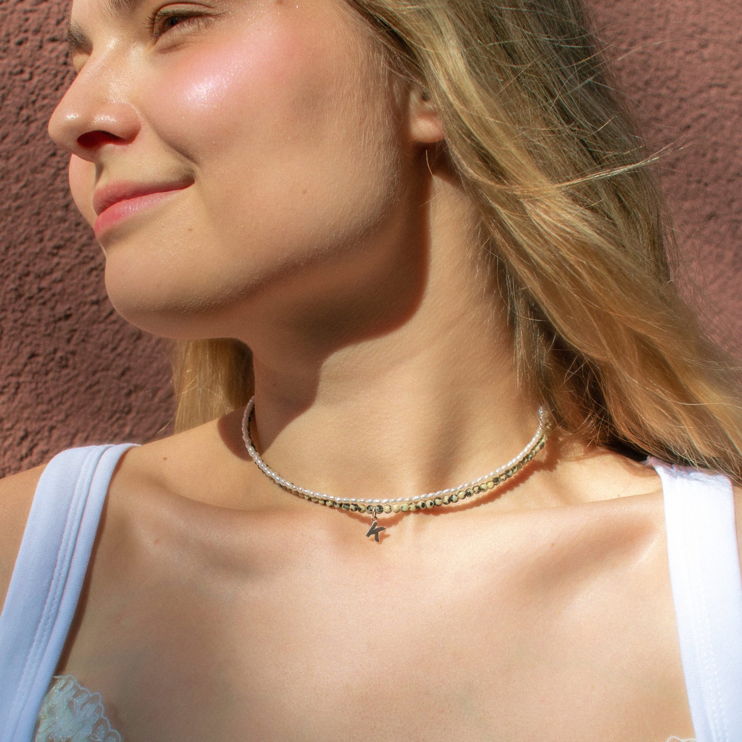 Natural Mini Pearl Necklace with Personalized Charm