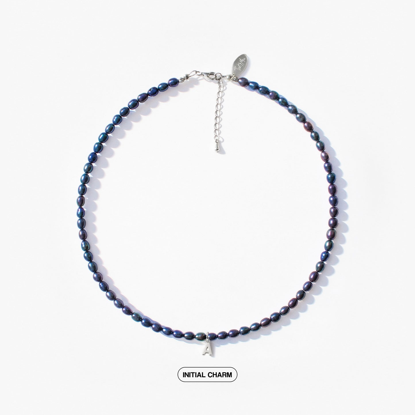 Dark Blue Natural Pearl Necklace with Personalized Charm
