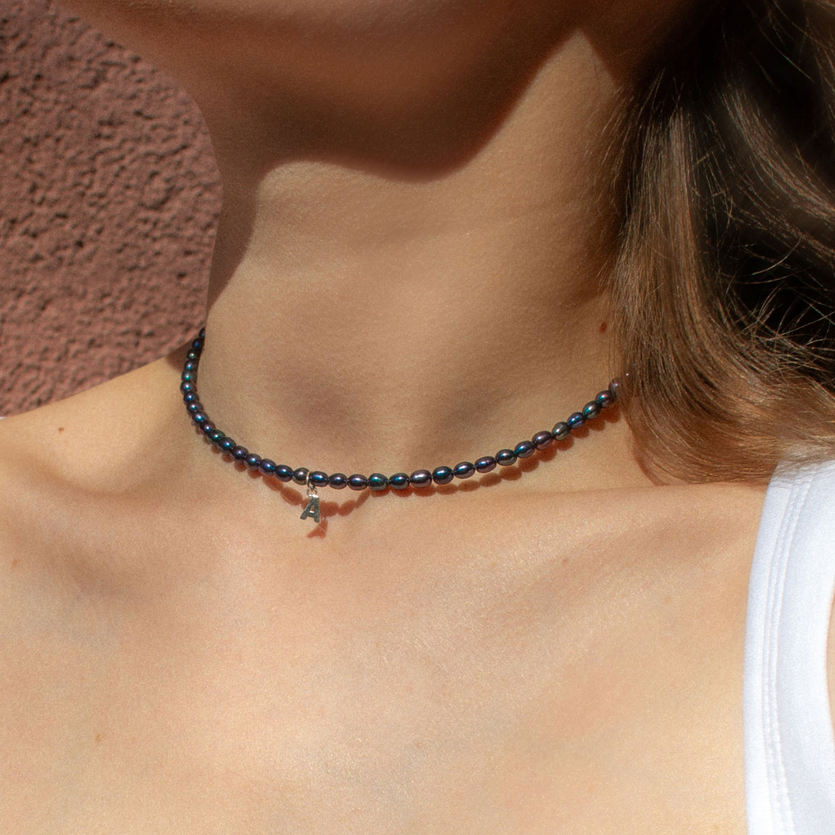 Dark Blue Natural Pearl Necklace with Personalized Charm