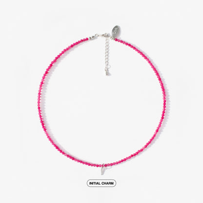 Hot Pink Quartz Natural Stone Necklace with Personalized Charm