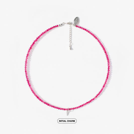 Hot Pink Quartz Natural Stone Necklace with Personalized Charm
