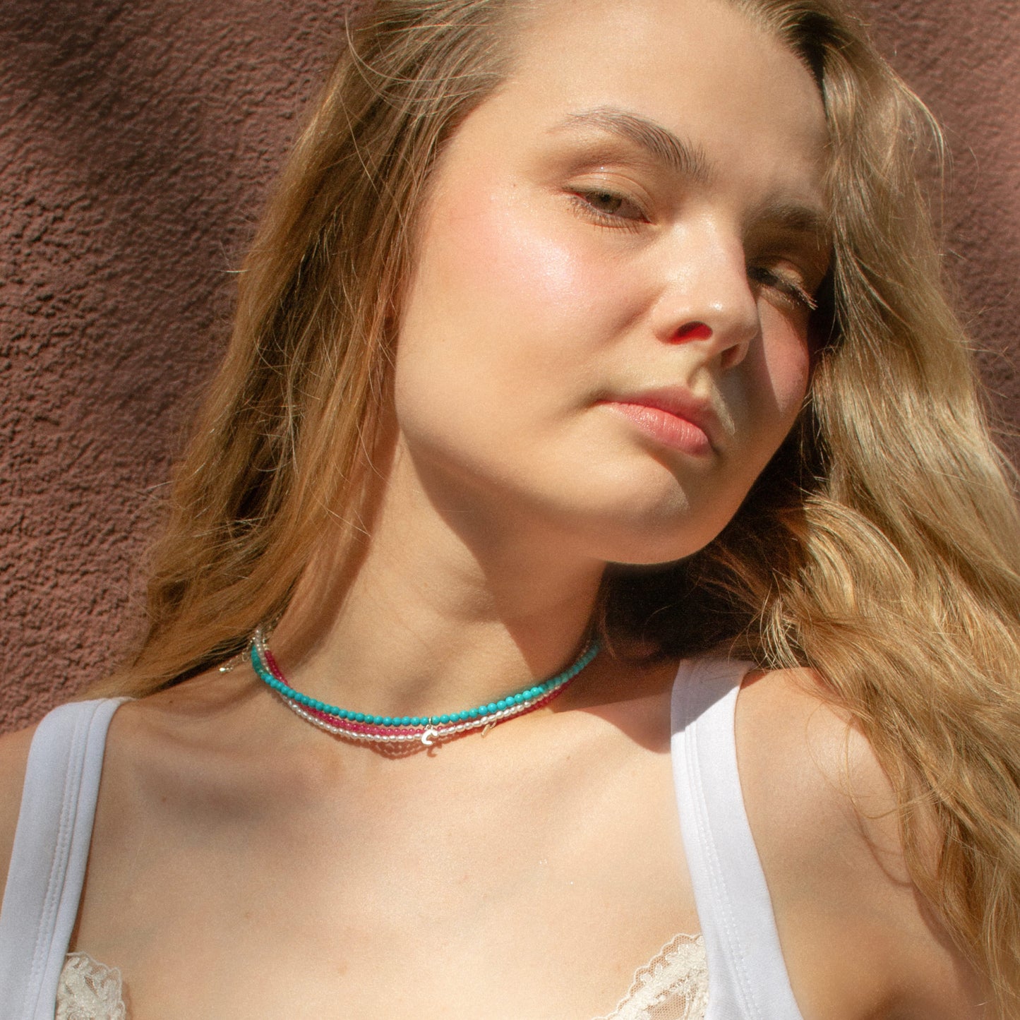 Hot Pink Quartz Natural Stone Necklace with Personalized Charm