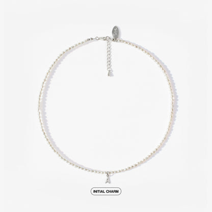 Natural Mini Pearl Necklace with Personalized Charm