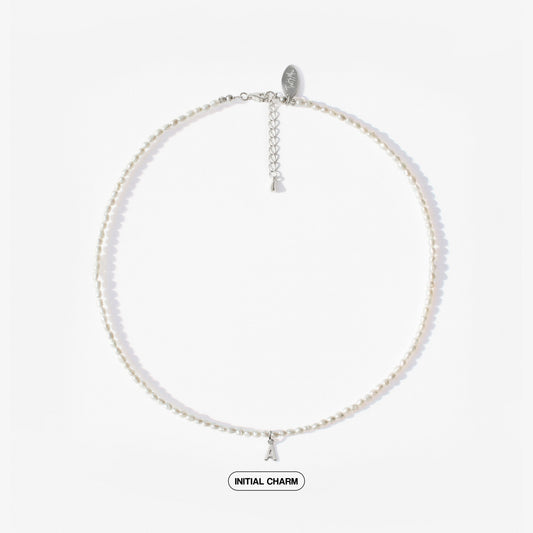Natural Mini Pearl Necklace with Personalized Charm