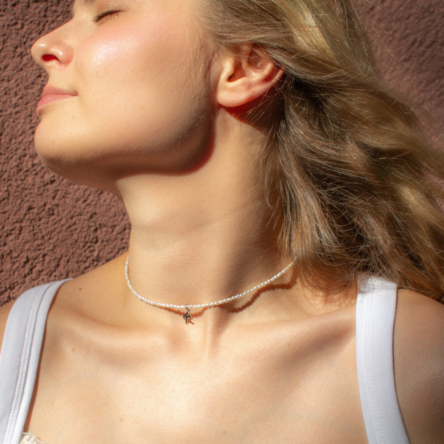 Natural Mini Pearl Necklace with Personalized Charm