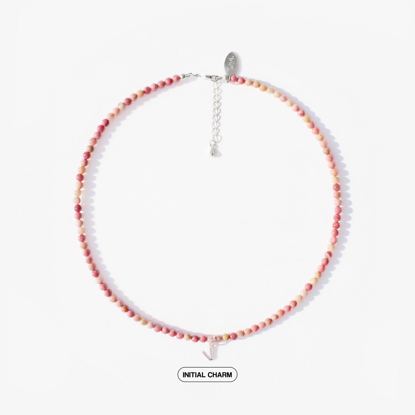 Pink Rhodonite Natural Stone Necklace with Personalized Charm