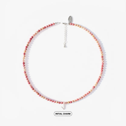 Pink Rhodonite Natural Stone Necklace with Personalized Charm