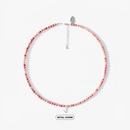 Pink Rhodonite Natural Stone Necklace with Personalized Charm