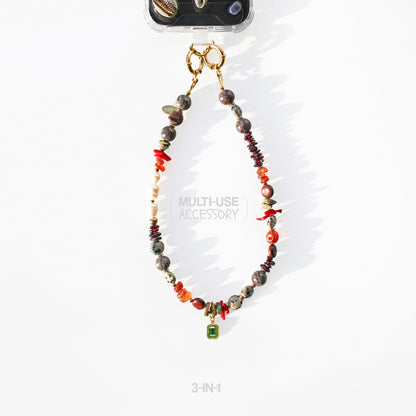 Phone Charm 3-in-1 with natural pearls and stones